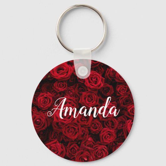 ロマンチックな赤いバラのバレンタインモノグラムパーソナライズされた キーホルダー (正面)