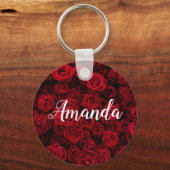 ロマンチックな赤いバラのバレンタインモノグラムパーソナライズされた キーホルダー (正面)