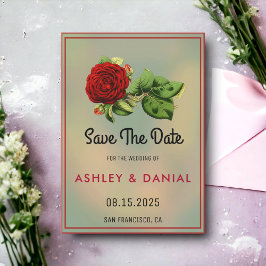 ロマンチックな赤いバラのフローラ結婚式の日付を保存 招待状