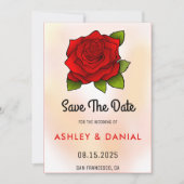 ロマンチックな赤いバラのフローラ結婚式日付を保存 招待状 (正面)