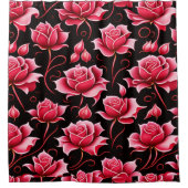 ロマンチックな赤いバラのフローラ シャワーカーテン (正面)