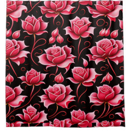 ロマンチックな赤いバラのフローラ シャワーカーテン