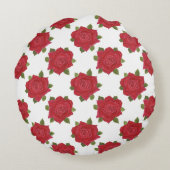 ロマンチックな赤いバラの上の白いカスタムラウンドピロー ラウンドクッション (裏面)