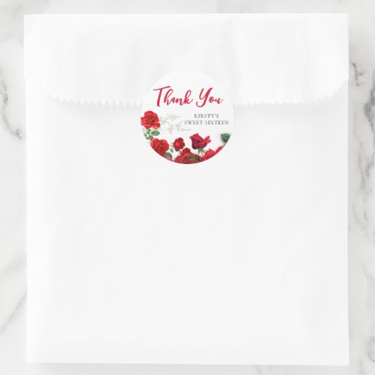 ロマンチックな赤いバラの上の白い甘い16ありがとう ラウンドシール (バッグ)