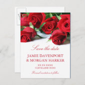 ロマンチックな赤いバラの結婚式の日付を保存 案内ポストカード (正面/裏面)