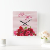 ロマンチックな赤いバラの結婚花束 スクエア壁時計 (ホーム)