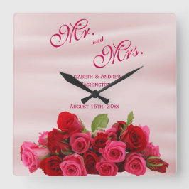 ロマンチックな赤いバラの結婚花束 スクエア壁時計