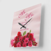 ロマンチックな赤いバラの結婚花束 スクエア壁時計 (傾斜)