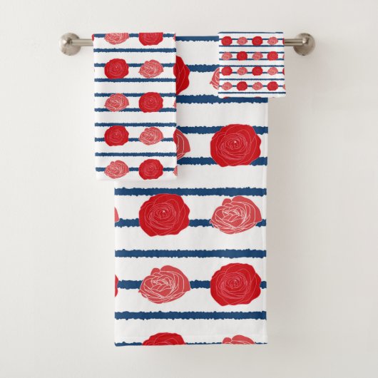 ロマンチックな赤いバラの花柄 おしゃれな バスタオル バスタオルセット (インサイチュ)