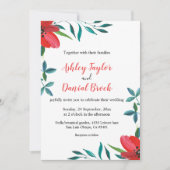 ロマンチックな赤いバラの葉の夏のフローラ 招待状 (正面)