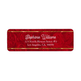 ロマンチックな赤いバラの金ゴールドストライプアクセント ラベル