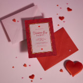 ロマンチックな赤いバラの金ゴールドストライプアクセント 招待状