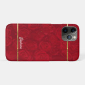 ロマンチックな赤いバラの金ゴールドストライプアクセント Case-Mate iPhoneケース (裏面(横))