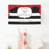 ロマンチックな赤いバラの銀のグリッターブラックブリッズデイ 横断幕 (インサイチュ)