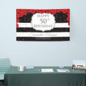 ロマンチックな赤いバラの銀のグリッターブラックブリッズデイ 横断幕 (トレードショー)