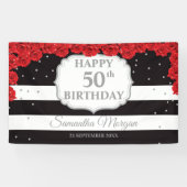 ロマンチックな赤いバラの銀のグリッターブラックブリッズデイ 横断幕 (横)