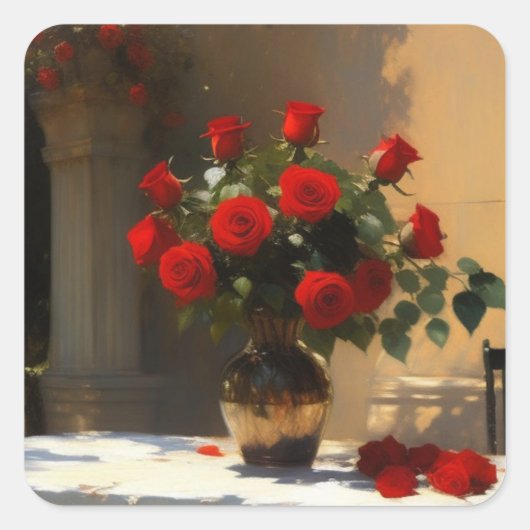 ロマンチックな赤いバラ スクエアシール (正面)