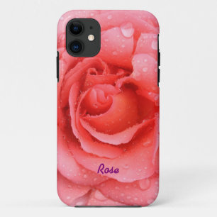 ロマンチックな赤いピンクのバラの水滴パーソナライズされた iPhone 11 ケース