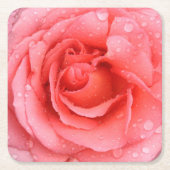 ロマンチックな赤いピンクのバラの水滴 スクエアペーパーコースター (正面)