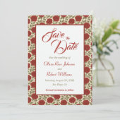 ロマンチックな赤いフローラ結婚式の日付を保存 セーブザデート (スタンド正面)