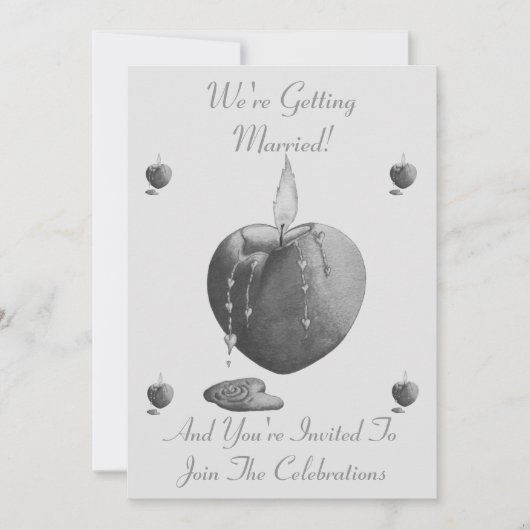 ロマンチックな赤いラブハートロ結婚ウソク 招待状 (正面)