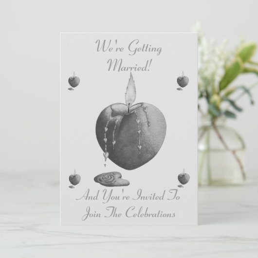 ロマンチックな赤いラブハートロ結婚ウソク 招待状 (スタンド正面)