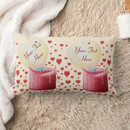 ロマンチックな赤いロウソクとハート型の燃え炎 ランバークッション (ブランケット)