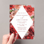 ロマンチックな赤いロモダンズ結婚ズ アクリル招待状 (インサイチュ (ポータブル))