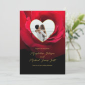 ロマンチックな赤いローズハートフォトフレーム結婚ズ 招待状 (スタンド正面)