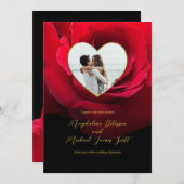 ロマンチックな赤いローズハートフォトフレーム結婚ズ 招待状 (正面/裏面)