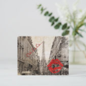 ロマンチックな赤い唇キス私はパリエッフェルタワー大好き ポストカード (スタンド正面)