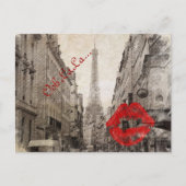 ロマンチックな赤い唇キス私はパリエッフェルタワー大好き ポストカード (正面)