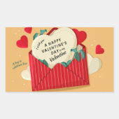 ロマンチックな赤い封筒のハートバレンタイン 長方形シール (正面)