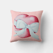 ロマンチックな赤い愛のハートと白い弓 クッション (裏面)