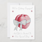 ロマンチックな赤い愛のハートの白いお辞儀 招待状 (正面)