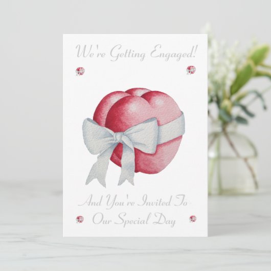 ロマンチックな赤い愛のハートの白いお辞儀 招待状 (スタンド正面)