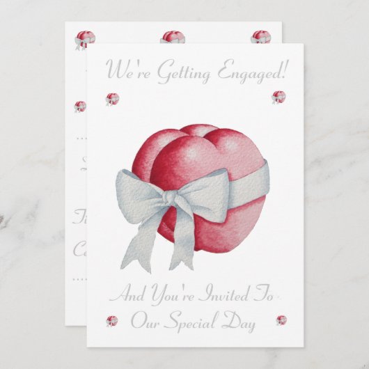 ロマンチックな赤い愛のハートの白いお辞儀 招待状 (正面/裏面)