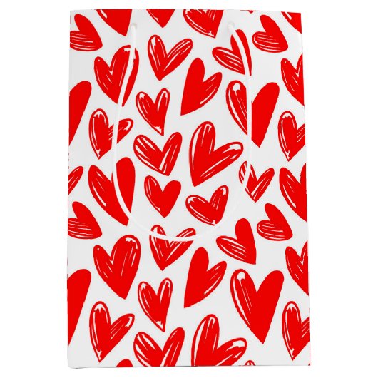 ロマンチックな赤い愛のハートパターンバレンタインデー ミディアムペーパーバッグ (正面)