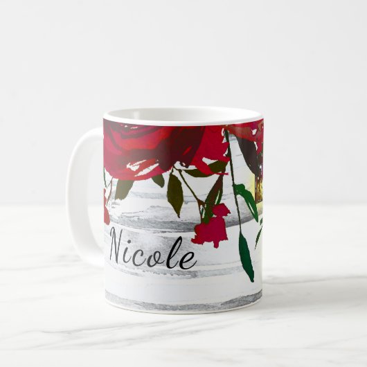 ロマンチックな赤い水の色のバラとランタン素朴 コーヒーマグカップ (正面左)