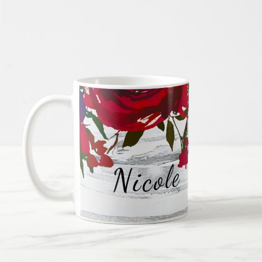 ロマンチックな赤い水の色のバラとランタン素朴 コーヒーマグカップ (左)