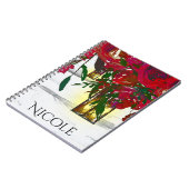 ロマンチックな赤い水の色のバラとランタン素朴 ノートブック (左側)