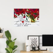 ロマンチックな赤い水の色のバラ&ランタン結婚ズ ポスター (ホームオフィス)