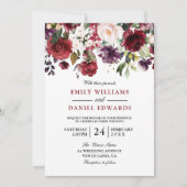 ロマンチックな赤い水の色のボタニッ結婚クス 招待状 (正面)