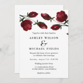 ロマンチックな赤い水の色の花結婚白 招待状 (正面/裏面)