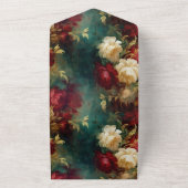 ロマンチックな赤い白い緑の花 オールインワン招待状 (外側)