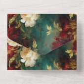 ロマンチックな赤い白い緑の花 オールインワン招待状 (裏面)