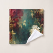 ロマンチックな赤い白い緑の花 バスタオルセット (ウォッシュタオル)