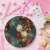 ロマンチックな赤い白い花結婚のフローラ ペーパープレート (パーティー)