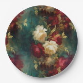 ロマンチックな赤い白い花結婚のフローラ ペーパープレート (正面)