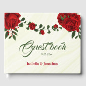 ロマンチックな赤い花結婚の緑 ゲストブック (正面)